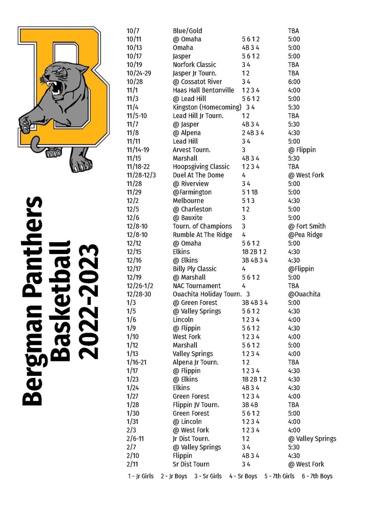 20222023 Basketball Schedule Bergman Public Schools